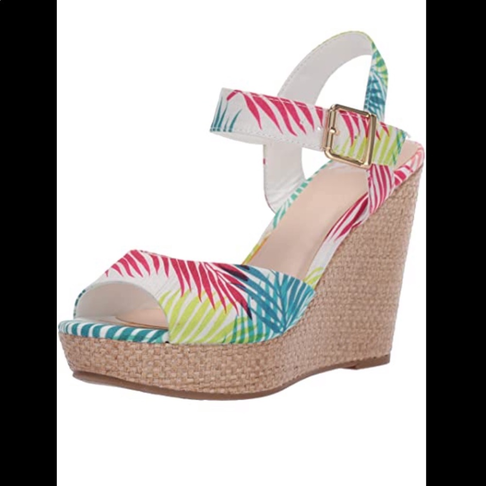 Fergalicious Viola Palm Print Wedge Sandals
